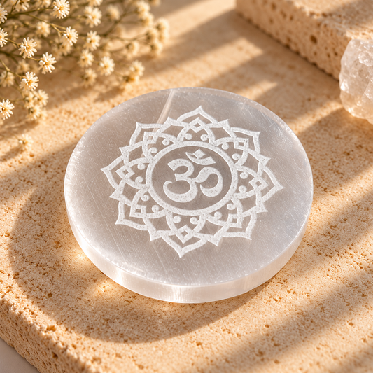 Selenite Plate Om Yantra
